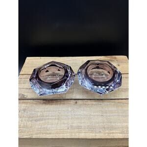 Pair Of Krista Kolor of Italy Amethyst Polygon Art Glass Bowl Trinket Tea Light